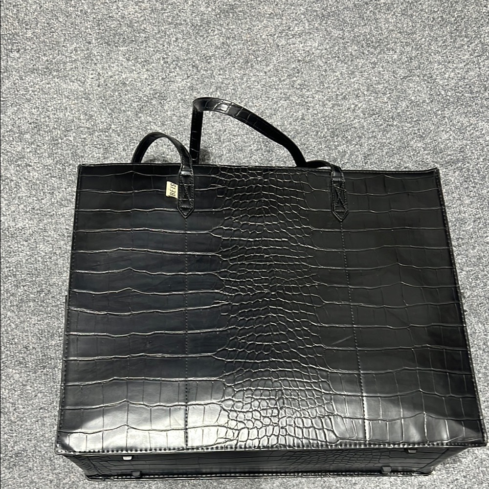 BEIS Black Croc-Embossed Work Tote